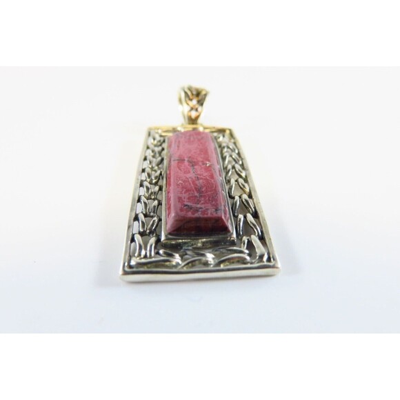 925 Thulite Plaque Pendant Sterling Rectangular Pendant 2" Drop - Picture 3 of 8
